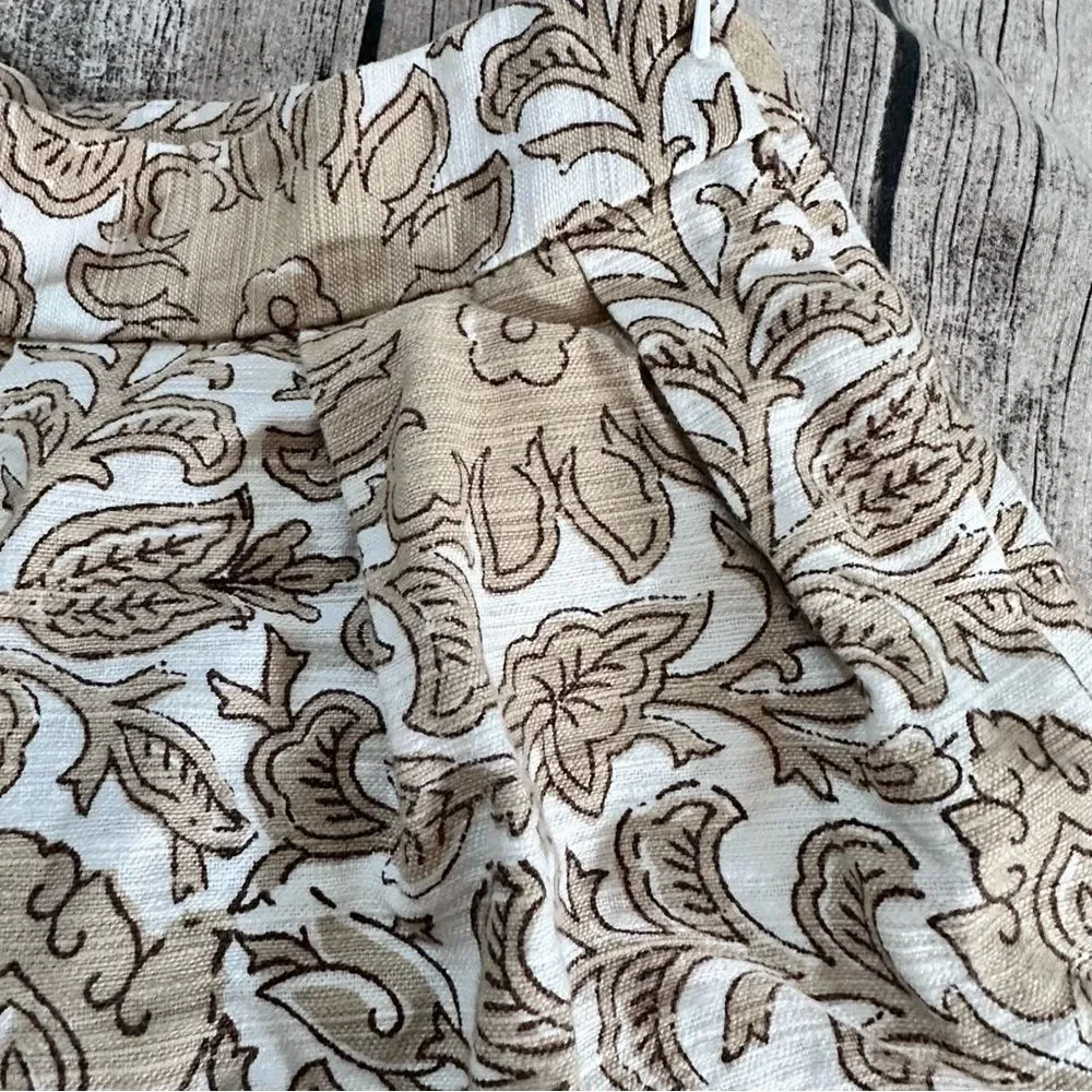 Talbots Cream and Brown Floral A-Line Cotton Skirt Size 8